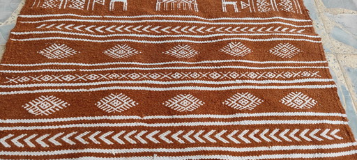 Brown And White Kilim Rug With Gazelle Patterns