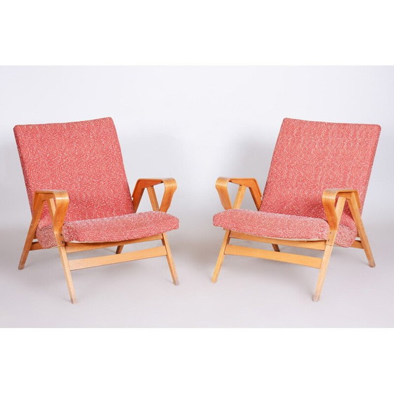Image 1 of Pair of red mid century armchairs, 1950s