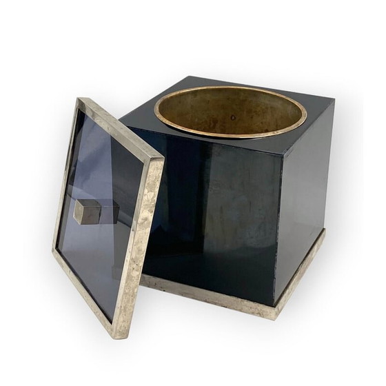 Image 1 of Secchiello per il ghiaccio vintage in plexiglass blu e ottone, Italia anni '70