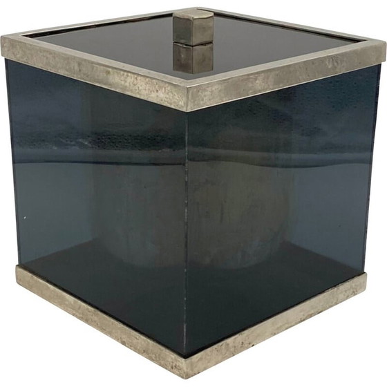 Image 1 of Secchiello per il ghiaccio vintage in plexiglass blu e ottone, Italia anni '70