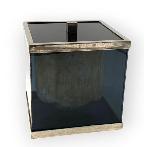 Image 1 of Secchiello per il ghiaccio vintage in plexiglass blu e ottone, Italia anni '70