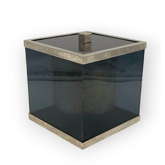 Image 1 of Secchiello per il ghiaccio vintage in plexiglass blu e ottone, Italia anni '70