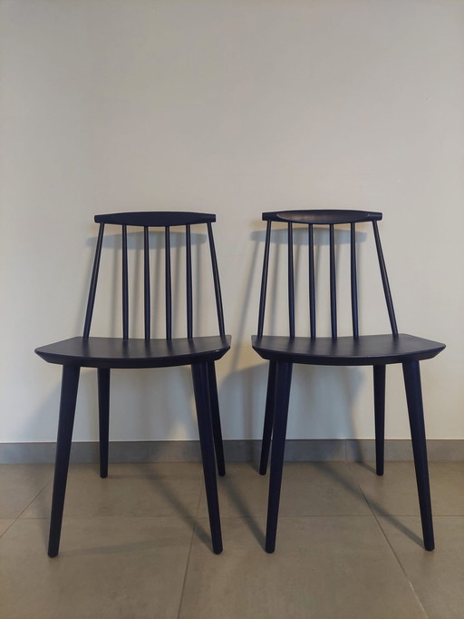 2X Hay J77 Dining Table Chair Deep Blue