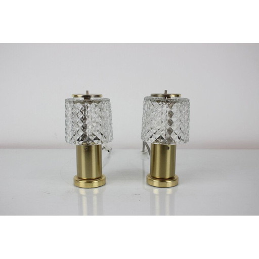 Pair of vintage gold table lamps by Kamenický Šenov for Preciosa, Czechoslovakia 1970