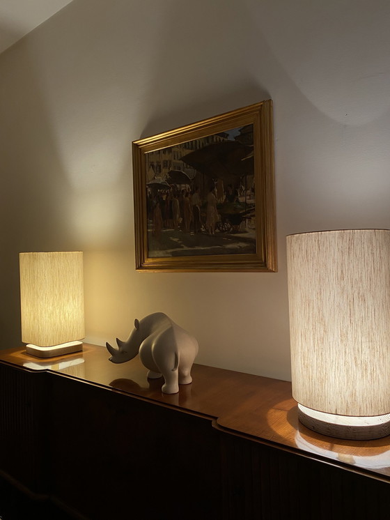 Image 1 of Set Of 2 Hollywood Regency Travertine Table Lamp Base, Italy 1970S