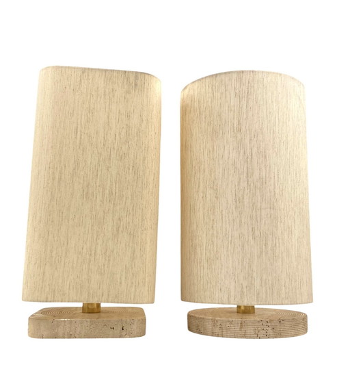 Set Of 2 Hollywood Regency Travertine Table Lamp Base, Italy 1970S