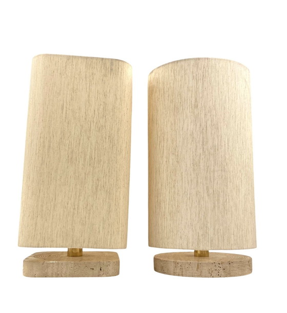 Image 1 of Set Of 2 Hollywood Regency Travertine Table Lamp Base, Italy 1970S