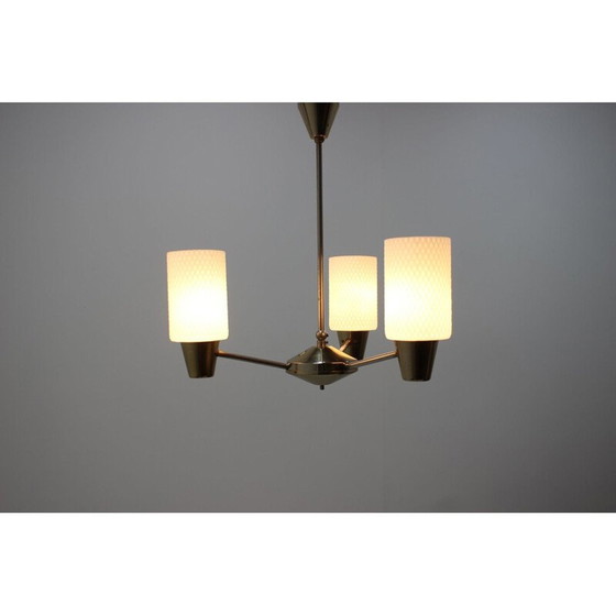 Image 1 of Vintage adjustable brass and glass chandelier by Kamenický Šenov, Czechoslovakia 1960