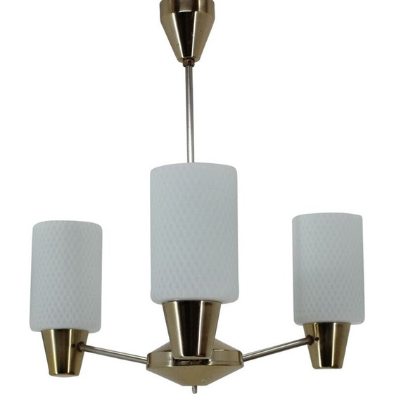 Image 1 of Vintage adjustable brass and glass chandelier by Kamenický Šenov, Czechoslovakia 1960