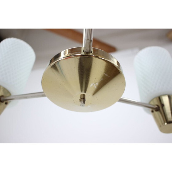 Image 1 of Vintage adjustable brass and glass chandelier by Kamenický Šenov, Czechoslovakia 1960