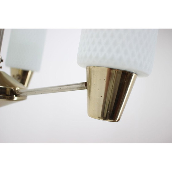 Image 1 of Vintage adjustable brass and glass chandelier by Kamenický Šenov, Czechoslovakia 1960