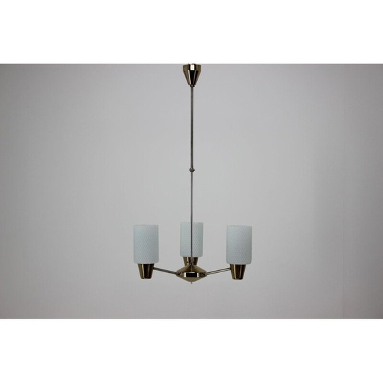 Image 1 of Vintage adjustable brass and glass chandelier by Kamenický Šenov, Czechoslovakia 1960