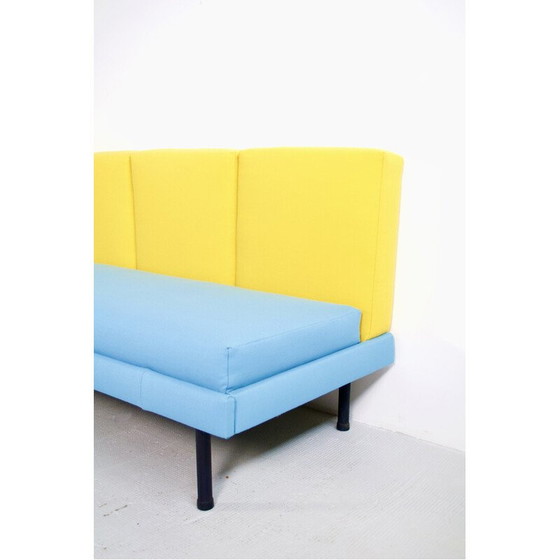 Image 1 of Vintage bench seat in black lacquered steel and wood, France 1950