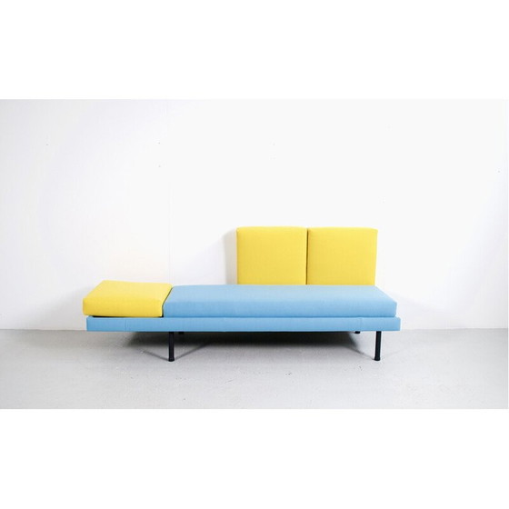 Image 1 of Vintage bench seat in black lacquered steel and wood, France 1950