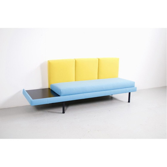 Image 1 of Vintage bench seat in black lacquered steel and wood, France 1950