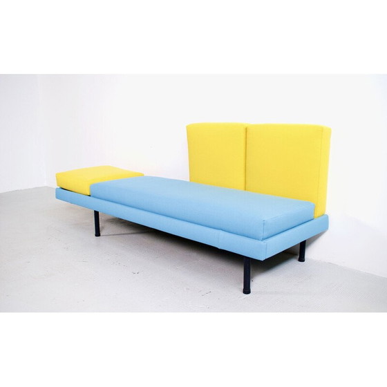 Image 1 of Vintage bench seat in black lacquered steel and wood, France 1950