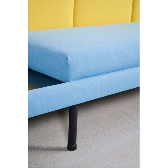 Image 1 of Vintage bench seat in black lacquered steel and wood, France 1950