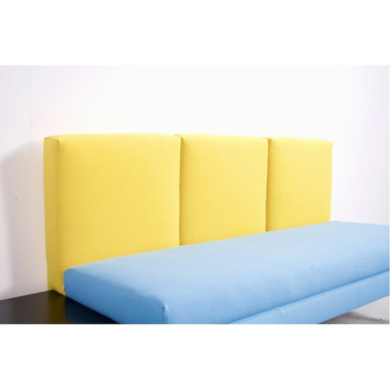 Image 1 of Vintage bench seat in black lacquered steel and wood, France 1950