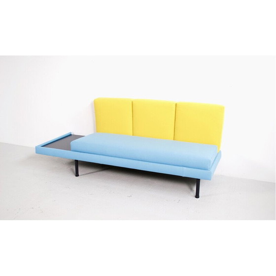 Image 1 of Vintage bench seat in black lacquered steel and wood, France 1950