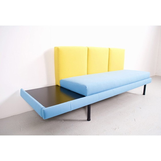 Image 1 of Vintage bench seat in black lacquered steel and wood, France 1950