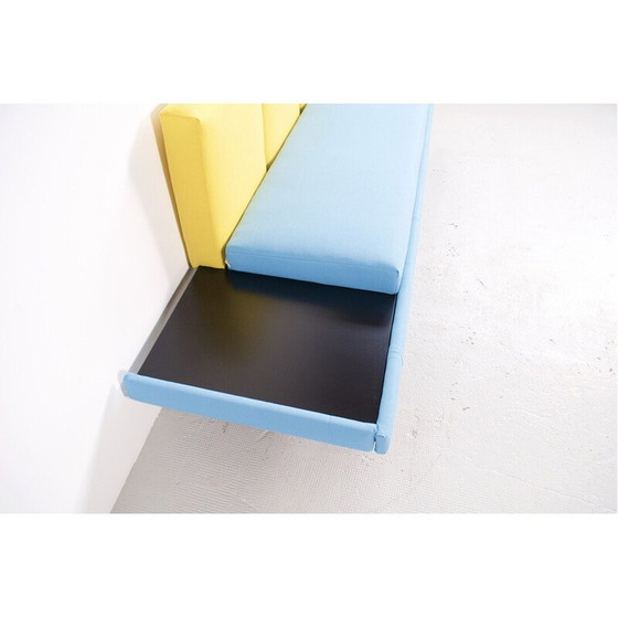 Image 1 of Vintage bench seat in black lacquered steel and wood, France 1950