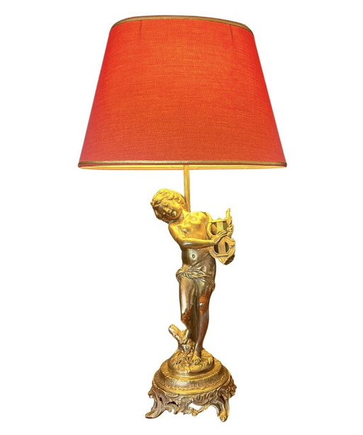 Bronze Gilt Table Lamp By Auguste Moreau "Le Joueur De Lyre", circa 1890