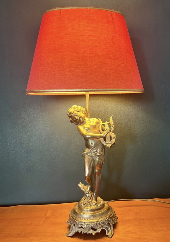 Image 1 of Bronze Gilt Table Lamp By Auguste Moreau "Le Joueur De Lyre", circa 1890