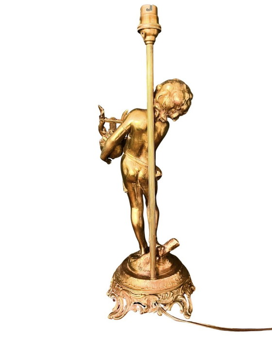 Image 1 of Bronze Gilt Table Lamp By Auguste Moreau "Le Joueur De Lyre", circa 1890