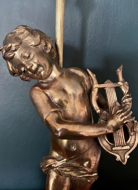 Image 1 of Bronze Gilt Table Lamp By Auguste Moreau "Le Joueur De Lyre", circa 1890