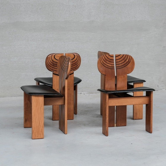 Image 1 of Set of 4 vintage "Africa" ​​dining chairs in walnut and leather for Scarpa, Italy 1975