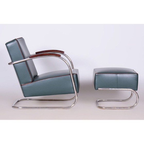 Image 1 of Vintage Bauhaus stool in chrome and leather by Robert Slezák, Czech 1930s