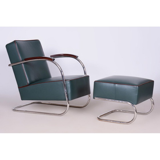 Image 1 of Vintage Bauhaus stool in chrome and leather by Robert Slezák, Czech 1930s