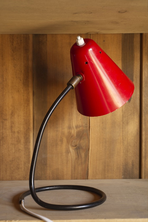 Image 1 of Small red table lamp, 1950's