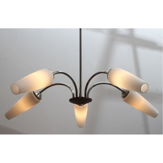 Image 1 of Lampada da soffitto vintage in cromo e opalino anni '60
