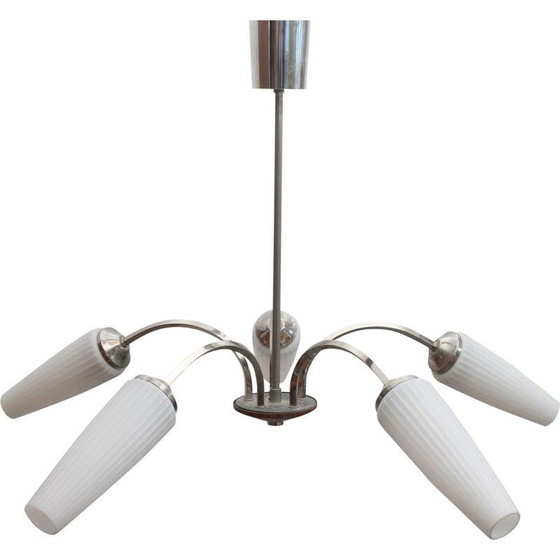Image 1 of Lampada da soffitto vintage in cromo e opalino anni '60