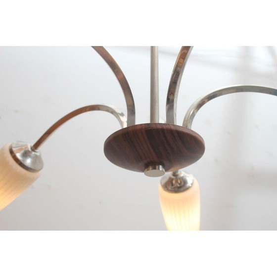 Image 1 of Lampada da soffitto vintage in cromo e opalino anni '60
