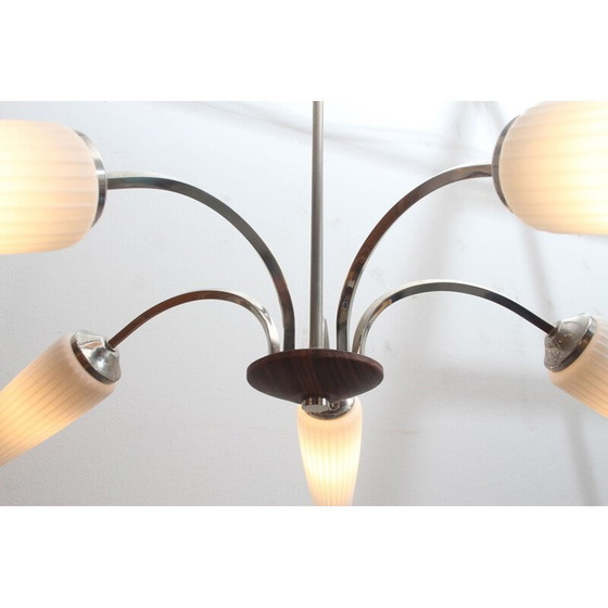 Image 1 of Lampada da soffitto vintage in cromo e opalino anni '60