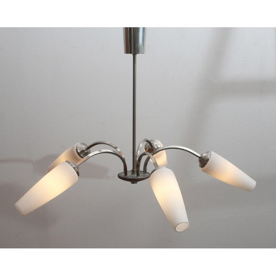 Image 1 of Lampada da soffitto vintage in cromo e opalino anni '60