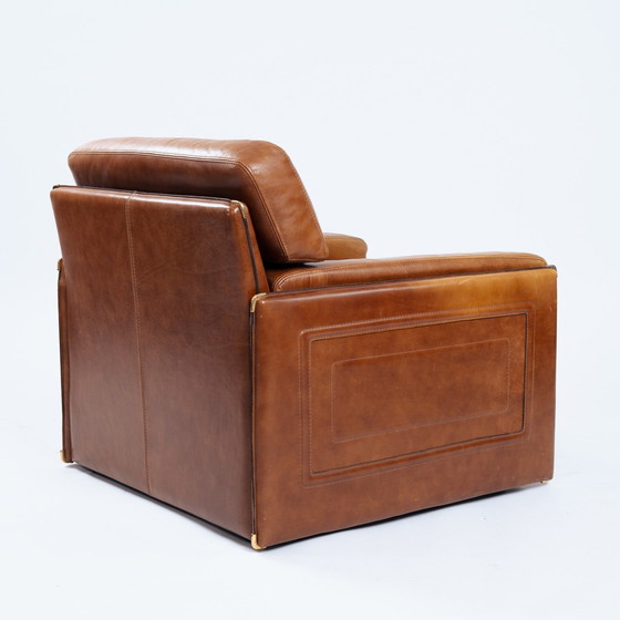 Image 1 of Baxter Arcon Lounge Chairs, Italian Cognac Buffalo Leather Armchairs