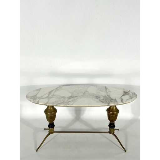 Vintage brass and marble coffee table, Italy 1950