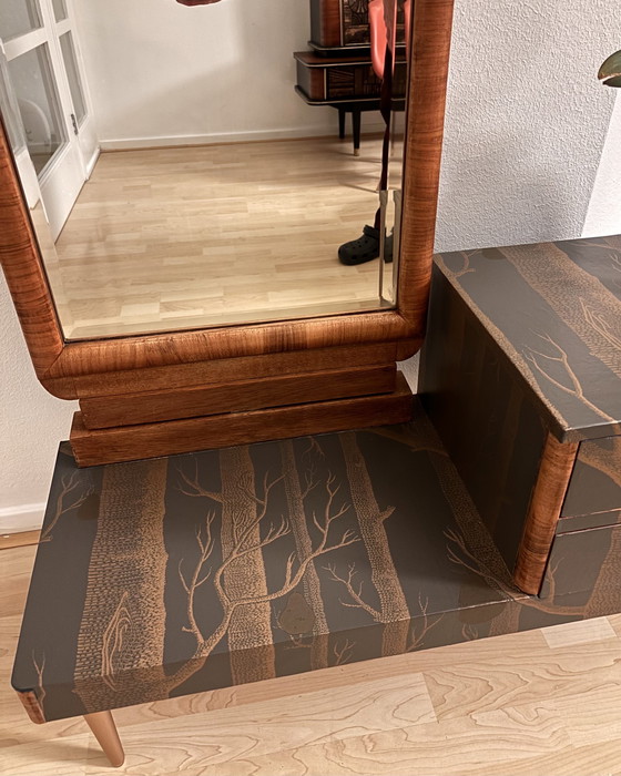 Image 1 of Vintage sideboard with mirror upholstered in Woods & Pears by Cole & Son