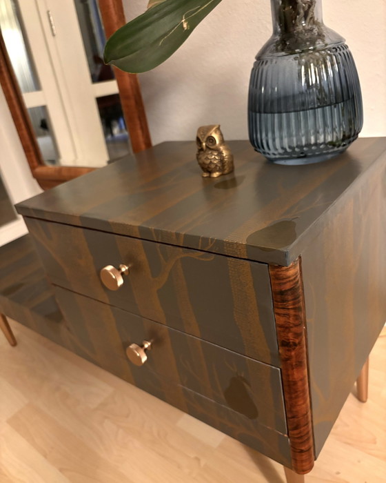 Image 1 of Vintage sideboard with mirror upholstered in Woods & Pears by Cole & Son