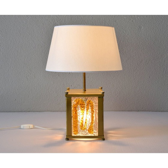 Image 1 of Lampada da tavolo vintage in vetro di Murano ambra e ottone Mazzega di Toni Zuccheri