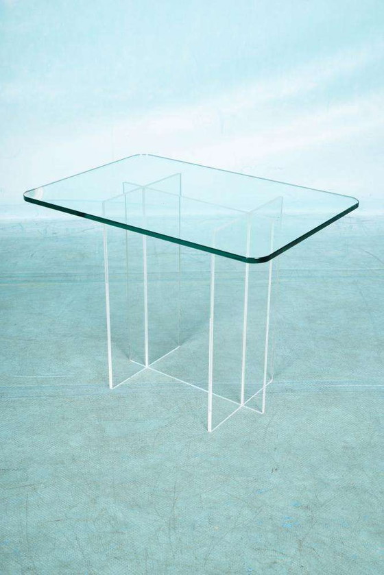 Image 1 of Minimalist side table glass&acrylic, memphis style