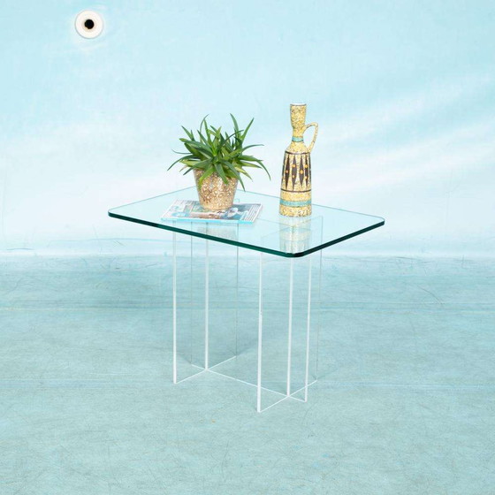 Image 1 of Minimalist side table glass&acrylic, memphis style