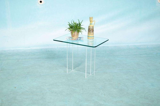 Image 1 of Minimalist side table glass&acrylic, memphis style