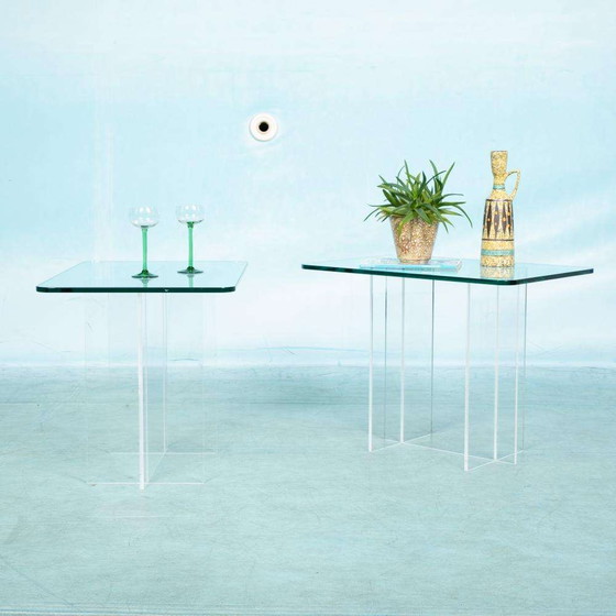 Image 1 of Minimalist side table glass&acrylic, memphis style