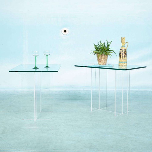 Table d'appoint minimaliste en verre et acrylique, style Memphis