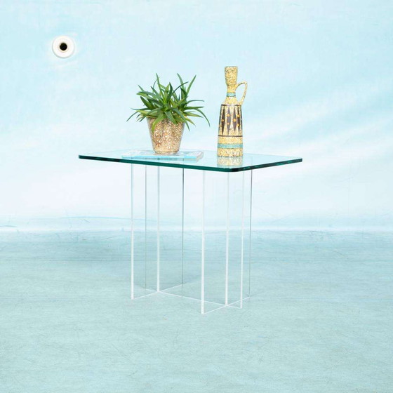 Image 1 of Minimalist side table glass&acrylic, memphis style