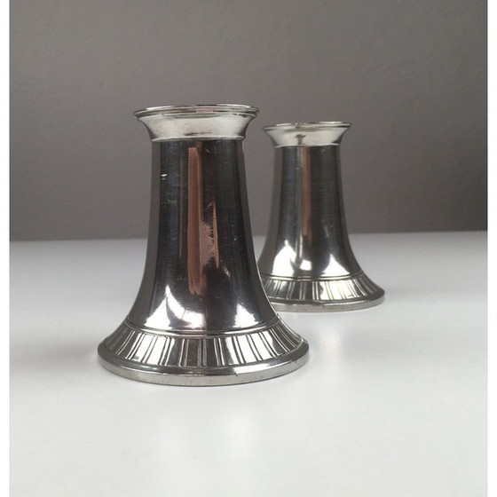 Image 1 of Pair of vintage Danish pewter candlesticks by Just Andersen, 1940s